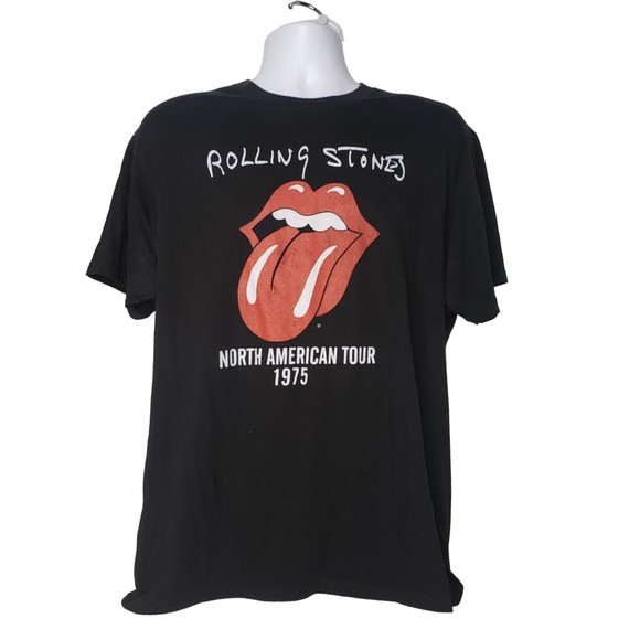 Rolling Stones North American Tour 1975 Black T-Shirt Size XL - Picture 3 of 5